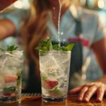 woman-pouring-drink-into-two-glasses-311373555